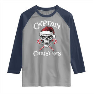 Funny Xmas Pirate Santa Raglan Shirt Captain Christmas Skull Candy Canes TS11 Sport Gray Navy Print Your Wear