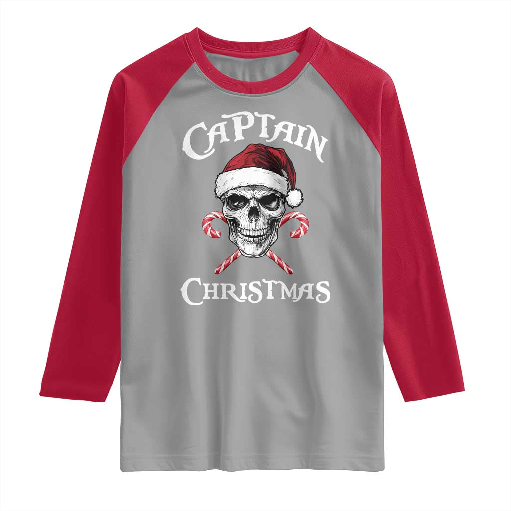 Funny Xmas Pirate Santa Raglan Shirt Captain Christmas Skull Candy Canes TS11 Sport Gray Red Print Your Wear