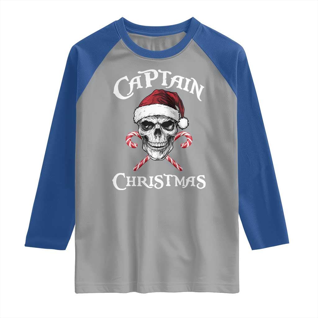 Funny Xmas Pirate Santa Raglan Shirt Captain Christmas Skull Candy Canes TS11 Sport Gray Royal Print Your Wear
