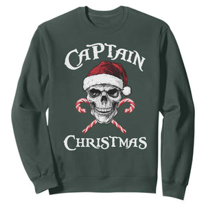 Funny Xmas Pirate Santa Sweatshirt Captain Christmas Skull Candy Canes TS11 Dark Forest Green Print Your Wear