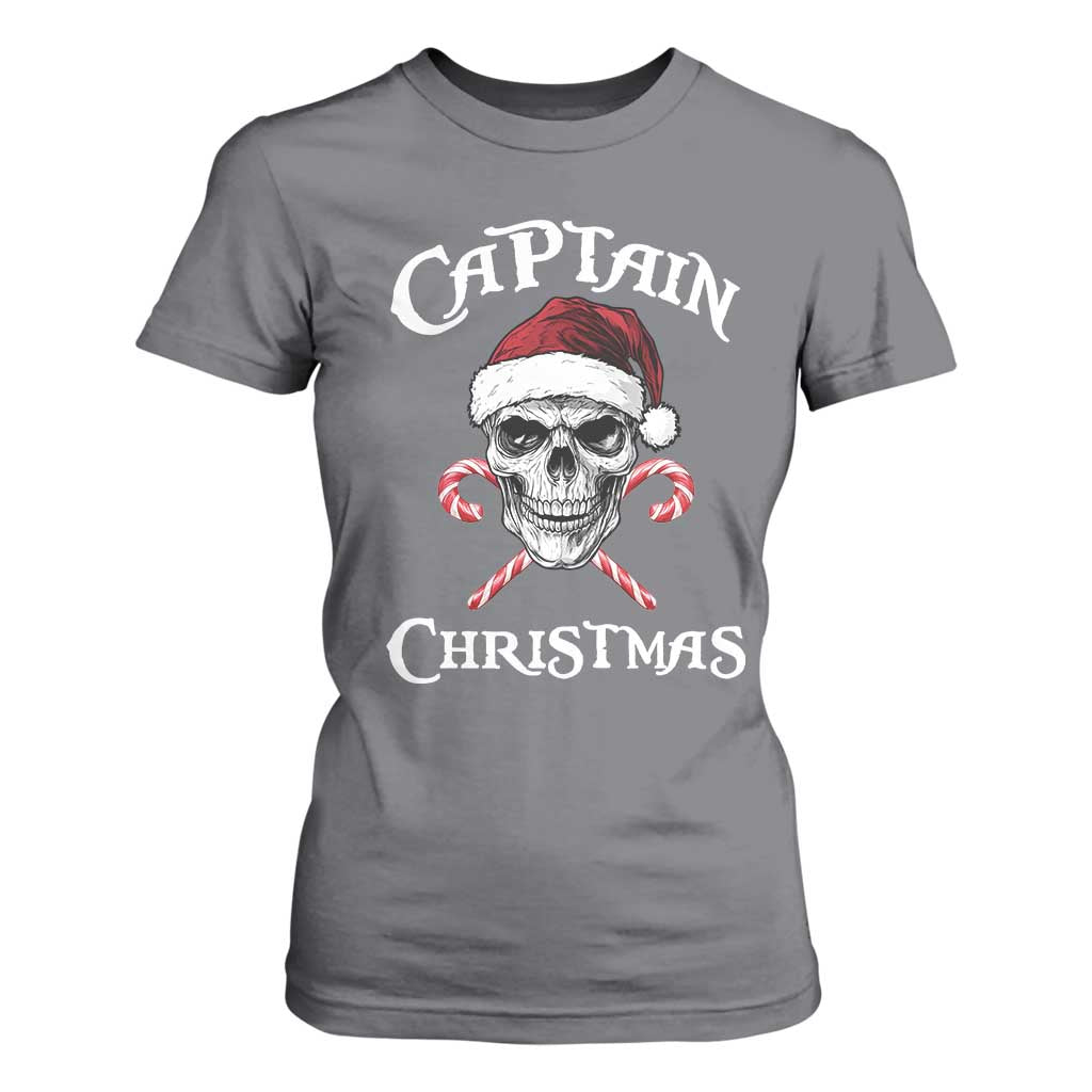 Funny Xmas Pirate Santa T Shirt For Women Captain Christmas Skull Candy Canes TS11 Charcoal Print Your Wear