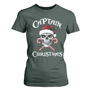 Funny Xmas Pirate Santa T Shirt For Women Captain Christmas Skull Candy Canes TS11 Dark Forest Green Print Your Wear