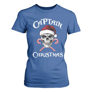 Funny Xmas Pirate Santa T Shirt For Women Captain Christmas Skull Candy Canes TS11 Royal Blue Print Your Wear