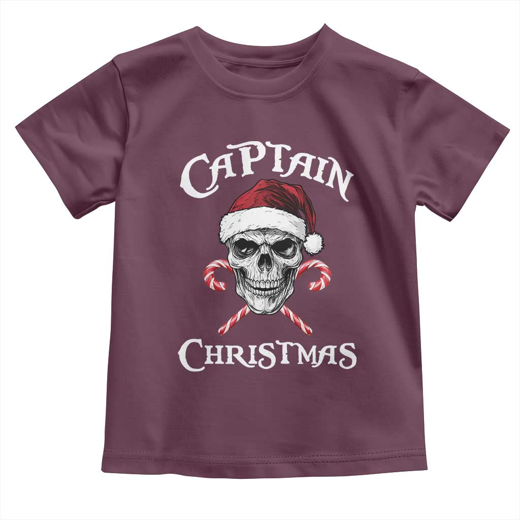 Funny Xmas Pirate Santa Toddler T Shirt Captain Christmas Skull Candy Canes TS11 Maroon Print Your Wear