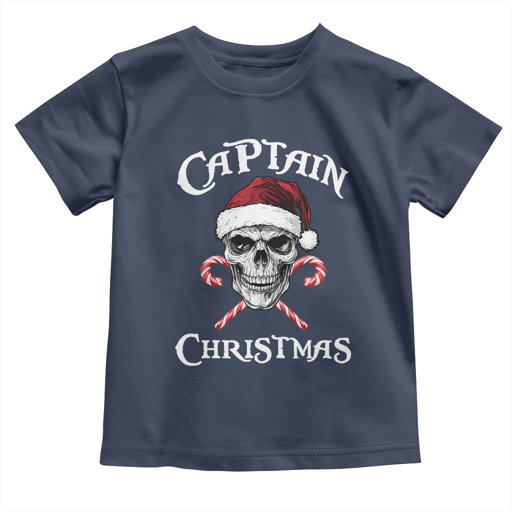 Funny Xmas Pirate Santa Toddler T Shirt Captain Christmas Skull Candy Canes TS11 Navy Print Your Wear