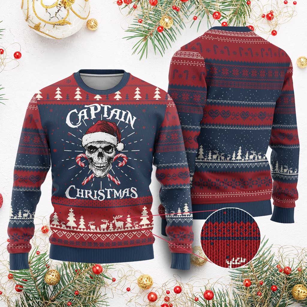 Funny Xmas Pirate Santa Ugly Christmas Sweater Captain Xmas Skull Candy Canes TS11 Burgundy Print Your Wear