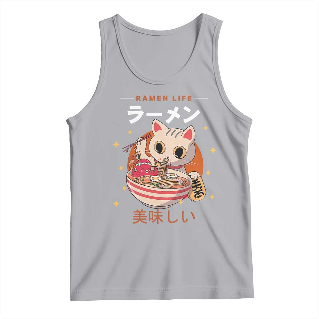 Funny Japanese Kawaii Cat Neko Ramen Tank Top TS11 Athletic Heather Print Your Wear