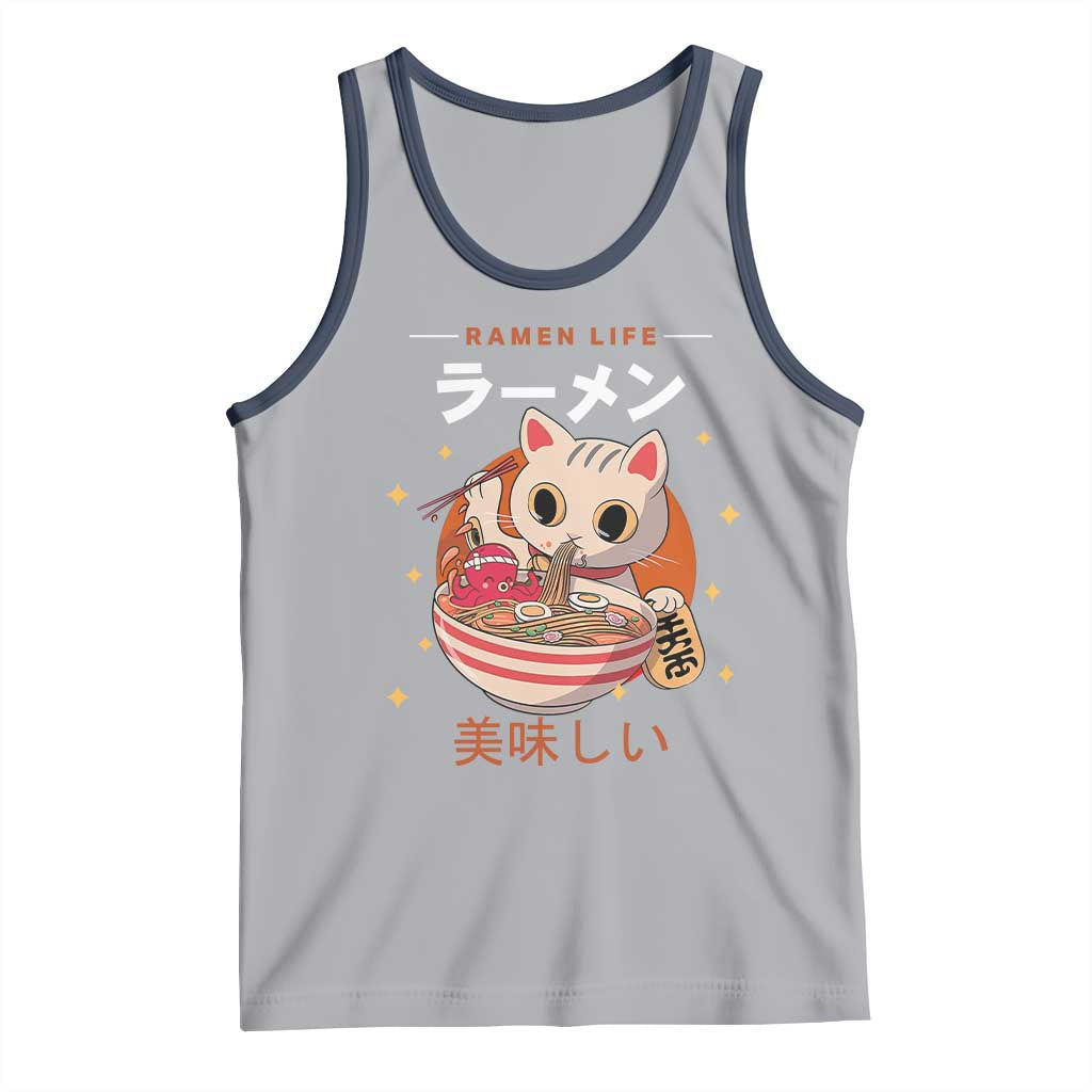 Funny Japanese Kawaii Cat Neko Ramen Tank Top TS11 Athletic Heather Navy Print Your Wear