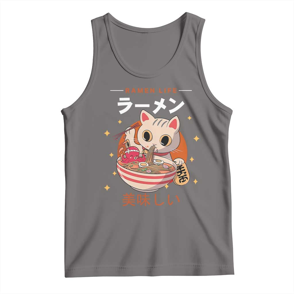 Funny Japanese Kawaii Cat Neko Ramen Tank Top TS11 Deep Heather Print Your Wear