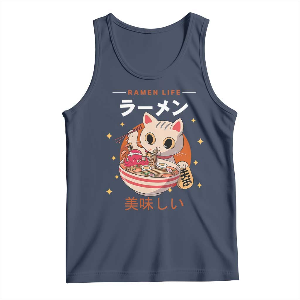 Funny Japanese Kawaii Cat Neko Ramen Tank Top TS11 Navy Print Your Wear