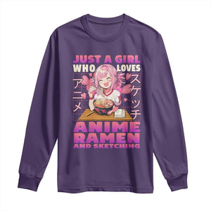 Funny Just A Girl Who Loves Anime Ramen And Sketching Long Sleeve Shirt Otaku Japanese Kawaii Anime Girl TS11 S Purple Print Your Wear
