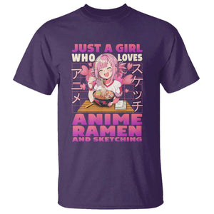 Funny Just A Girl Who Loves Anime Ramen And Sketching T Shirt Otaku Japanese Kawaii Anime Girl TS11 S Purple Print Your Wear