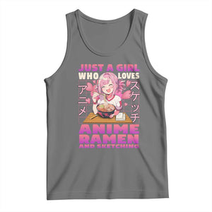 Funny Just A Girl Who Loves Anime Ramen And Sketching Tank Top Otaku Japanese Kawaii Anime Girl TS11 Black Heather Print Your Wear