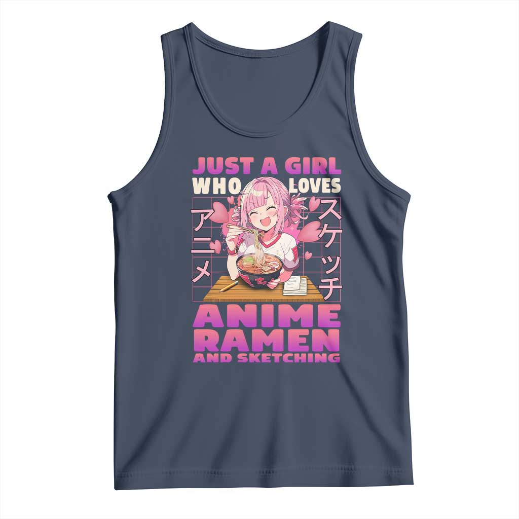 Funny Just A Girl Who Loves Anime Ramen And Sketching Tank Top Otaku Japanese Kawaii Anime Girl TS11 Navy Print Your Wear