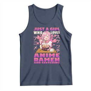 Funny Just A Girl Who Loves Anime Ramen And Sketching Tank Top Otaku Japanese Kawaii Anime Girl TS11 Navy Print Your Wear