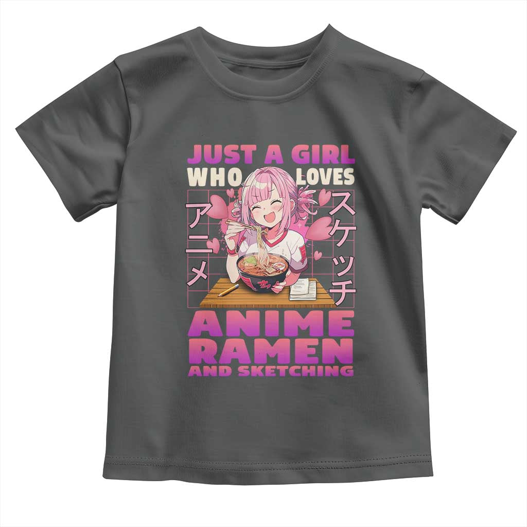 Funny Just A Girl Who Loves Anime Ramen And Sketching Toddler T Shirt Otaku Japanese Kawaii Anime Girl TS11 Dark Heather Print Your Wear