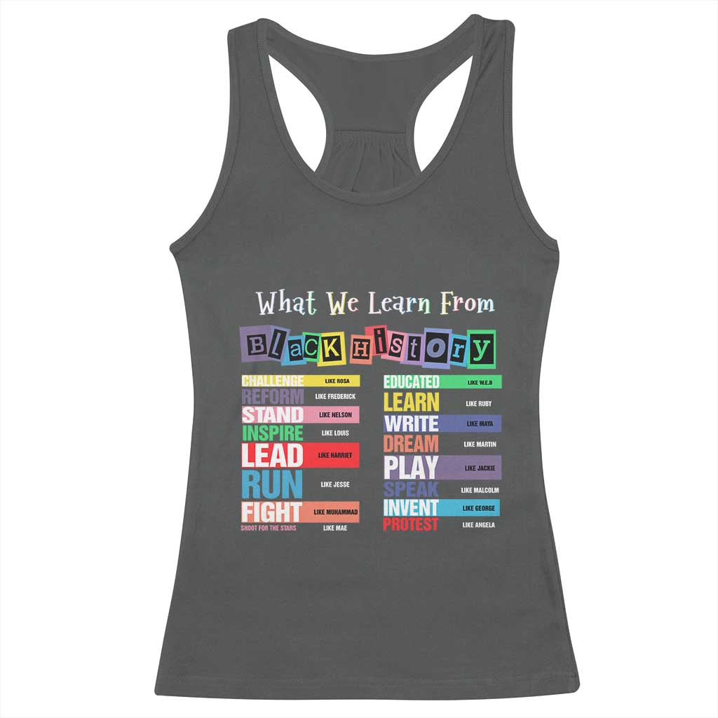 What We Learn From Black History Racerback Tank Top African American Pride TS11 Dark Heather Print Your Wear
