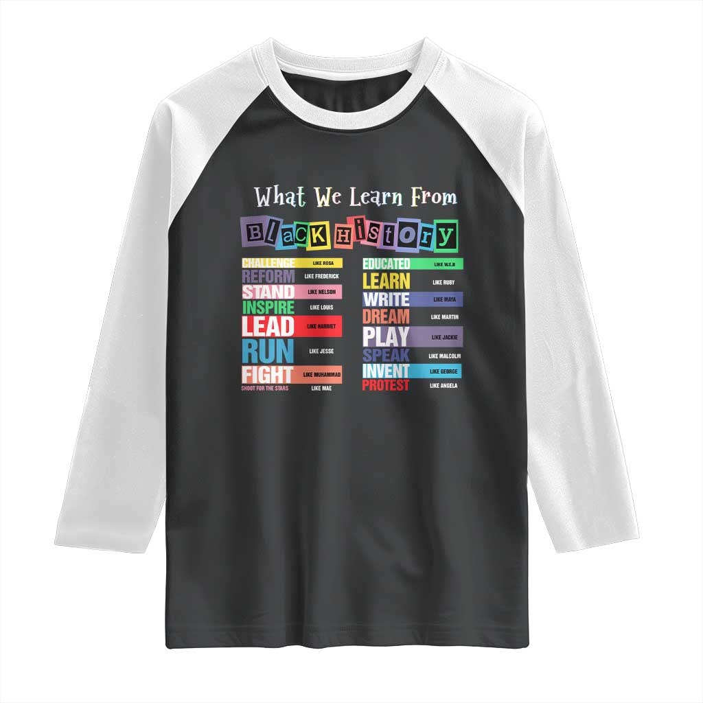 What We Learn From Black History Raglan Shirt African American Pride TS11 Black White Print Your Wear