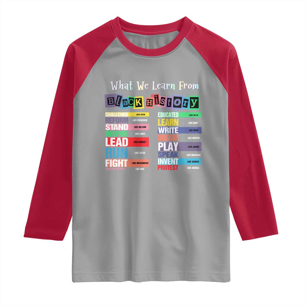What We Learn From Black History Raglan Shirt African American Pride TS11 Sport Gray Red Print Your Wear