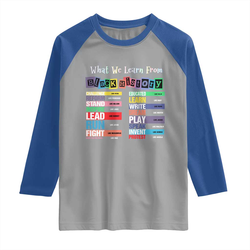 What We Learn From Black History Raglan Shirt African American Pride TS11 Sport Gray Royal Print Your Wear