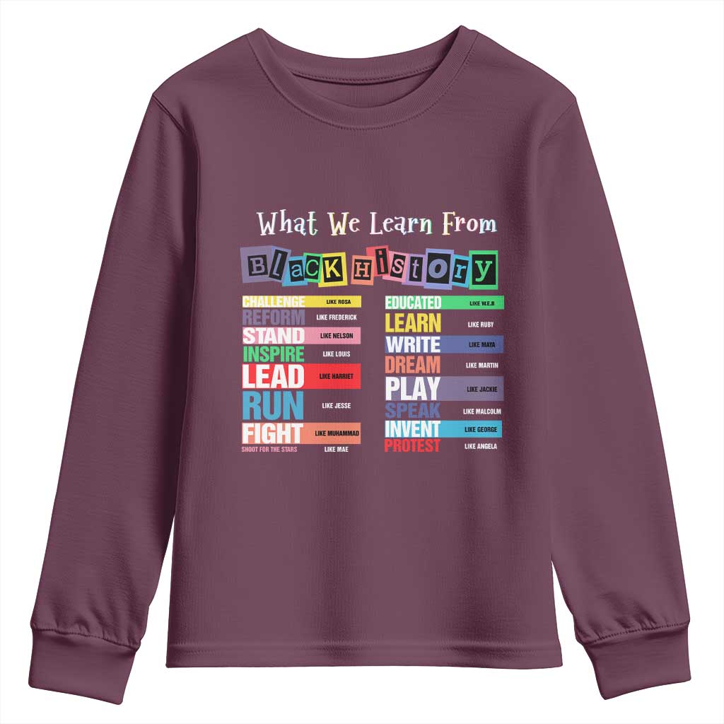 What We Learn From Black History Youth Sweatshirt African American Pride TS11 Maroon Print Your Wear