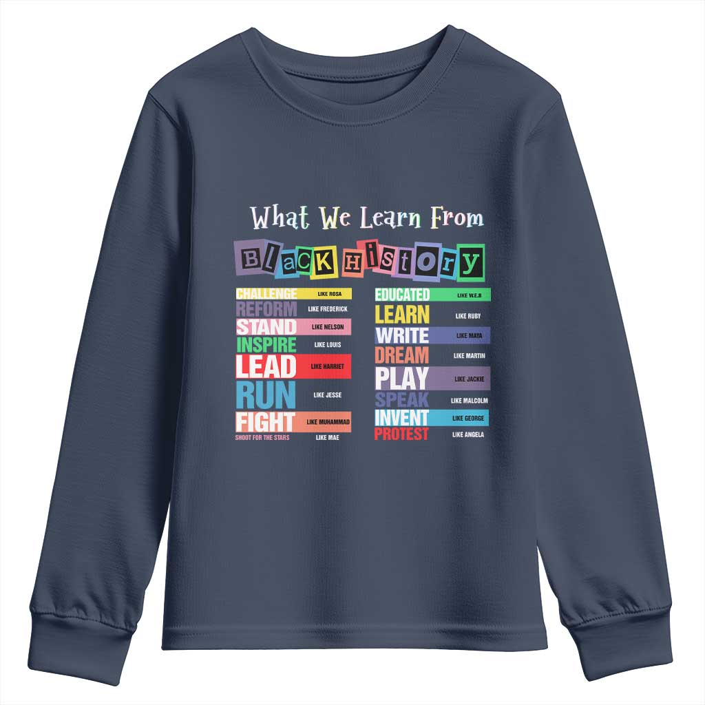 What We Learn From Black History Youth Sweatshirt African American Pride TS11 Navy Print Your Wear