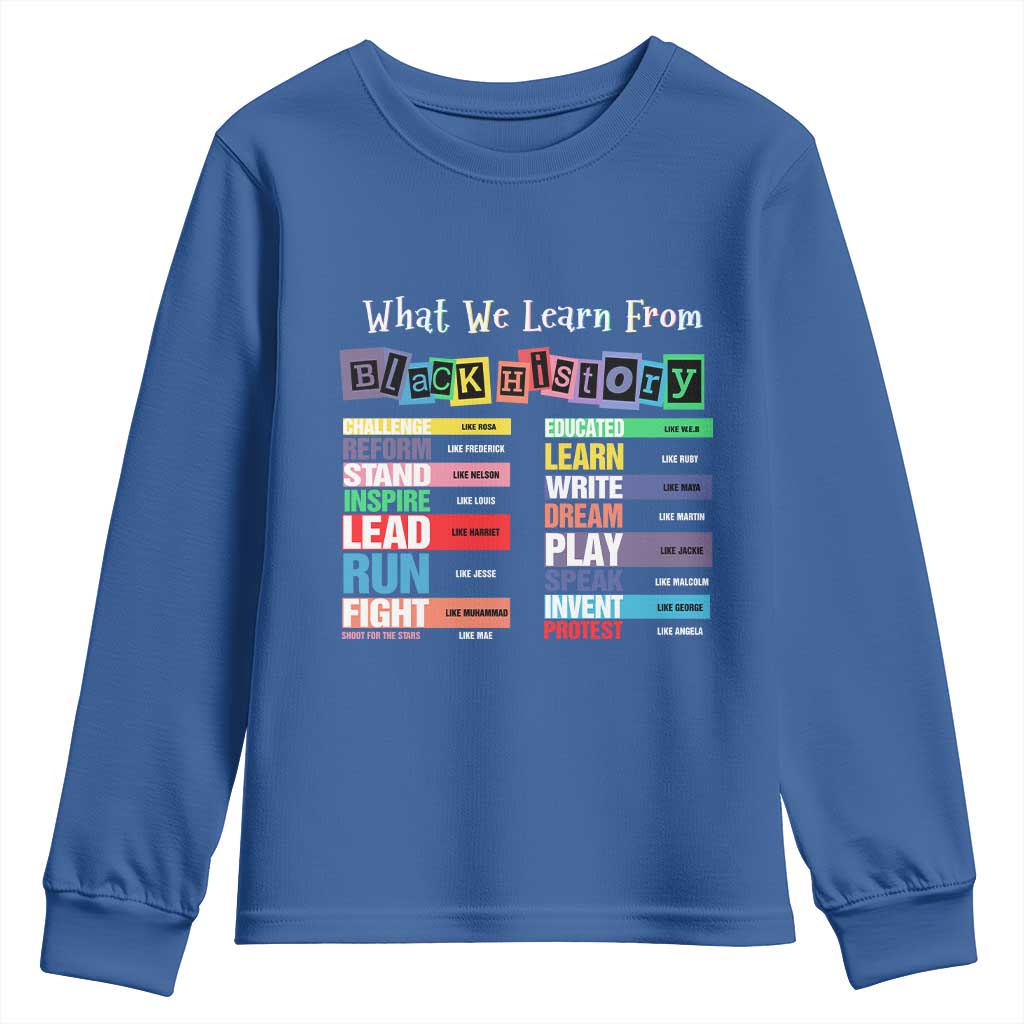 What We Learn From Black History Youth Sweatshirt African American Pride TS11 Royal Blue Print Your Wear