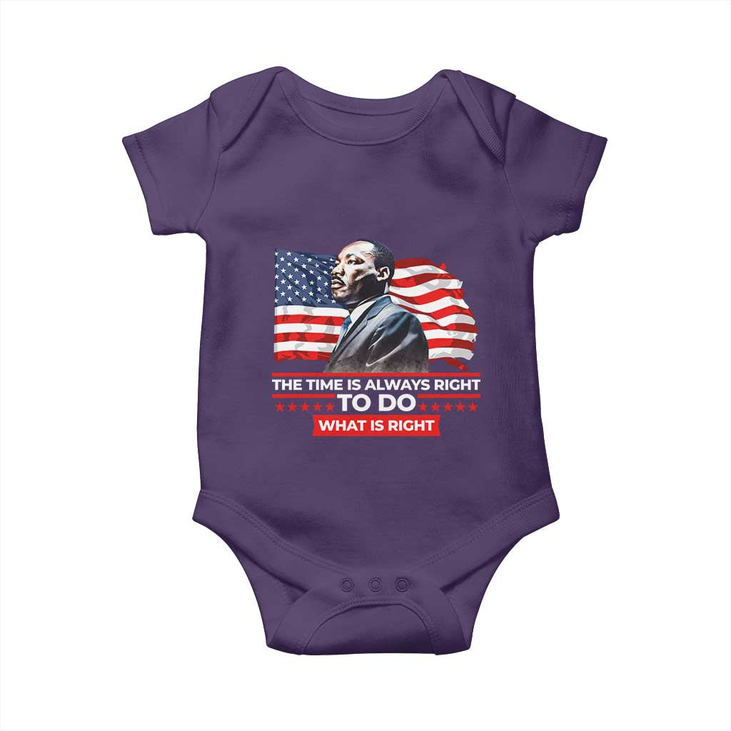 MLK Day The Time Is Always Right To Do What Is Right Baby Onesie Martin Luther King American Flag Black History Month TS11 Purple Print Your Wear