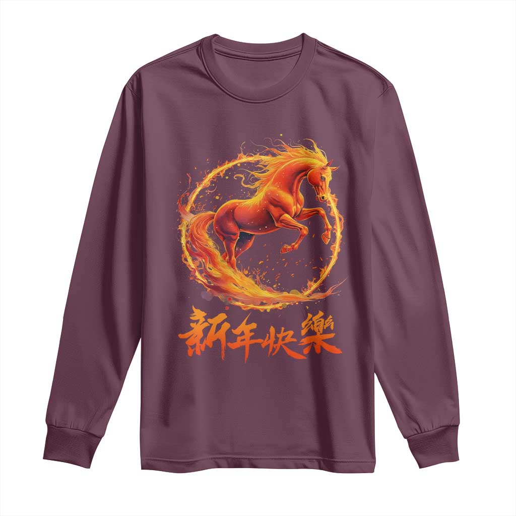 Year of The Fire Horse 2026 Long Sleeve Shirt Chinese Zodiac Lunar New Year TS11 Maroon Print Your Wear