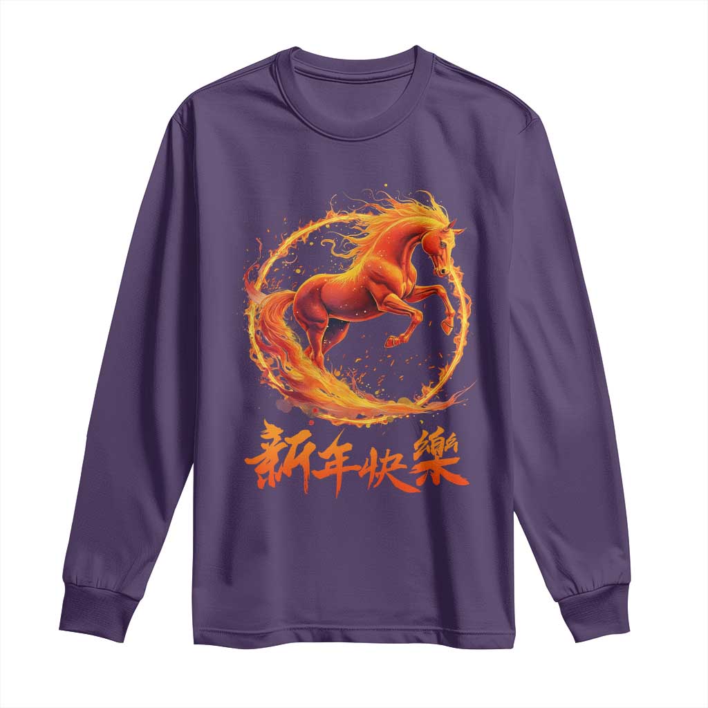 Year of The Fire Horse 2026 Long Sleeve Shirt Chinese Zodiac Lunar New Year TS11 Purple Print Your Wear