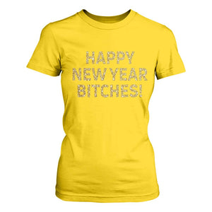 Funny Happy New Year Bitches T Shirt For Women NYE Party Faux Glitter Effect Printed TS11 Daisy Print Your Wear