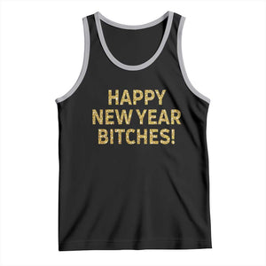 Funny Happy New Year Bitches Tank Top NYE Party Faux Glitter Effect Printed TS11 Black Athletic Heather Print Your Wear
