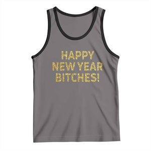 Funny Happy New Year Bitches Tank Top NYE Party Faux Glitter Effect Printed TS11 Deep Heather Black Print Your Wear