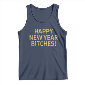 Funny Happy New Year Bitches Tank Top NYE Party Faux Glitter Effect Printed TS11 Navy Print Your Wear