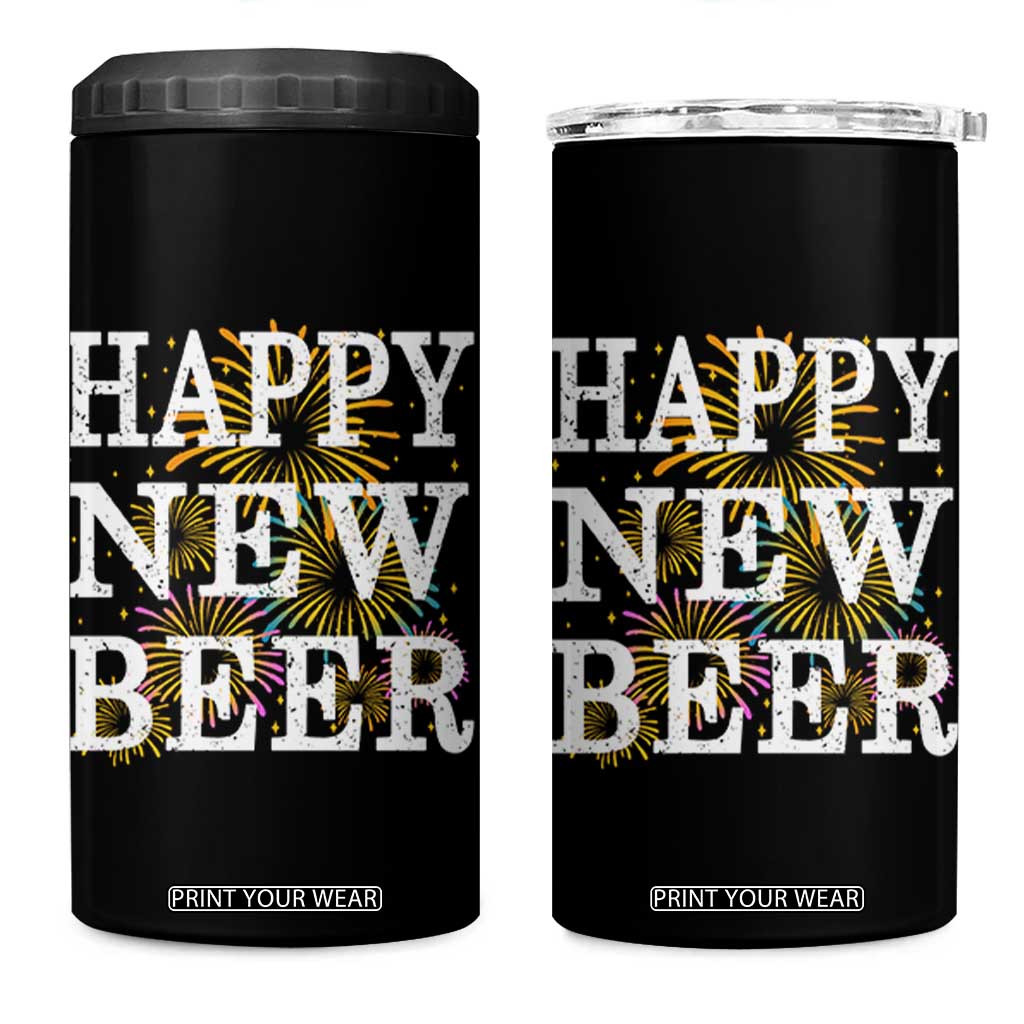 Funny Happy New Beer New Year 4 in 1 Can Cooler Tumbler NYE Party Beer Lover Firework TS11 One Size: 16 oz Black Print Your Wear
