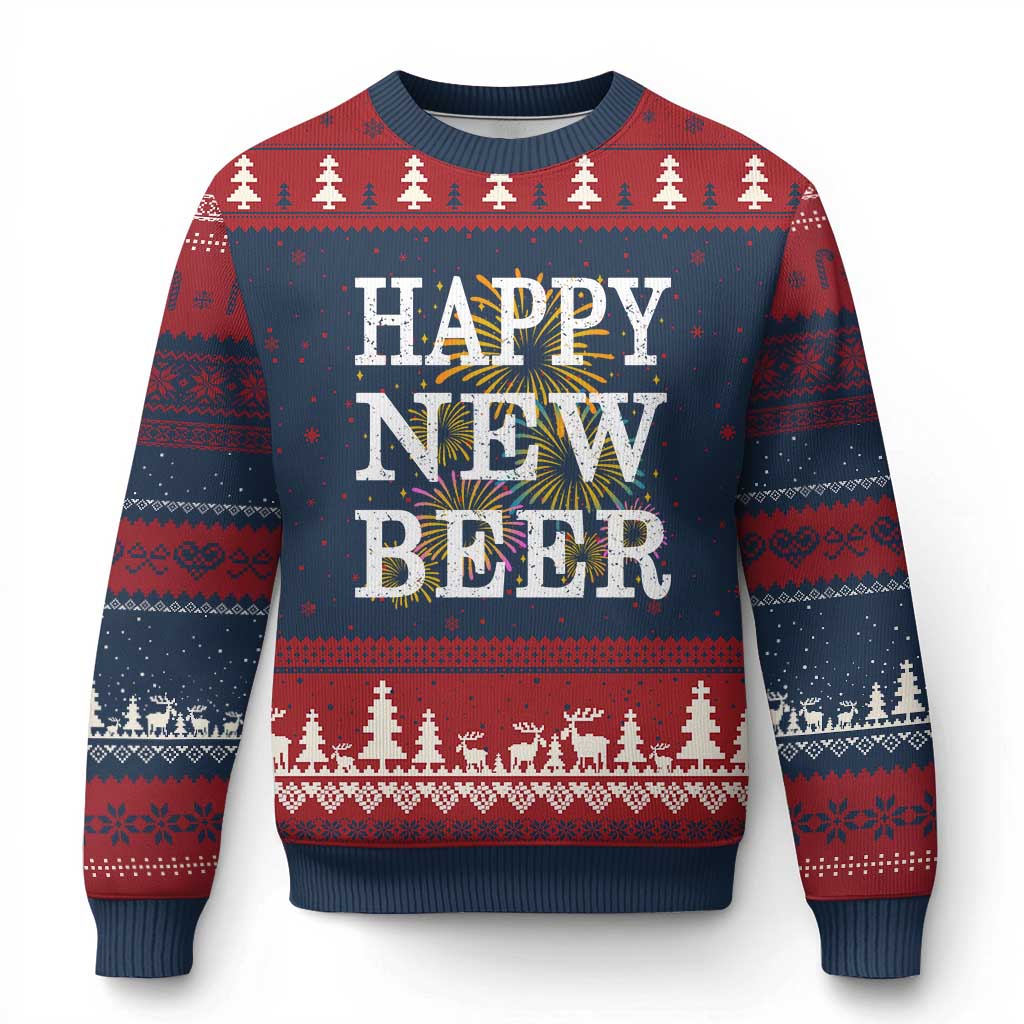 Funny Happy New Beer New Year Ugly Christmas Sweater NYE Party Beer Lover Firework TS11 Navy Red Print Your Wear
