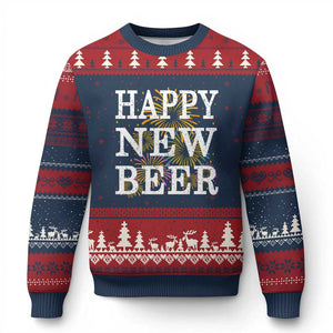 Funny Happy New Beer New Year Ugly Christmas Sweater NYE Party Beer Lover Firework TS11 Navy Red Print Your Wear