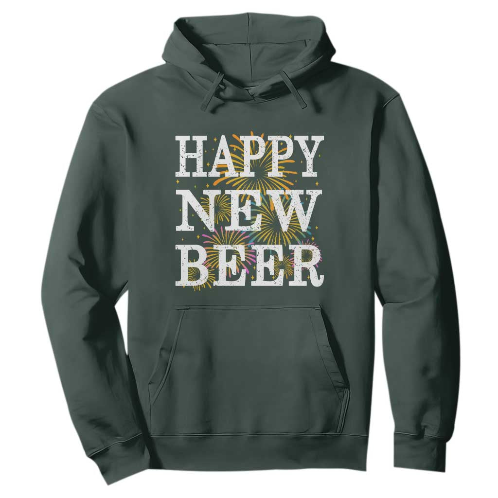 Funny Happy New Beer New Year Hoodie NYE Party Beer Lover Firework TS11 Dark Forest Green Print Your Wear