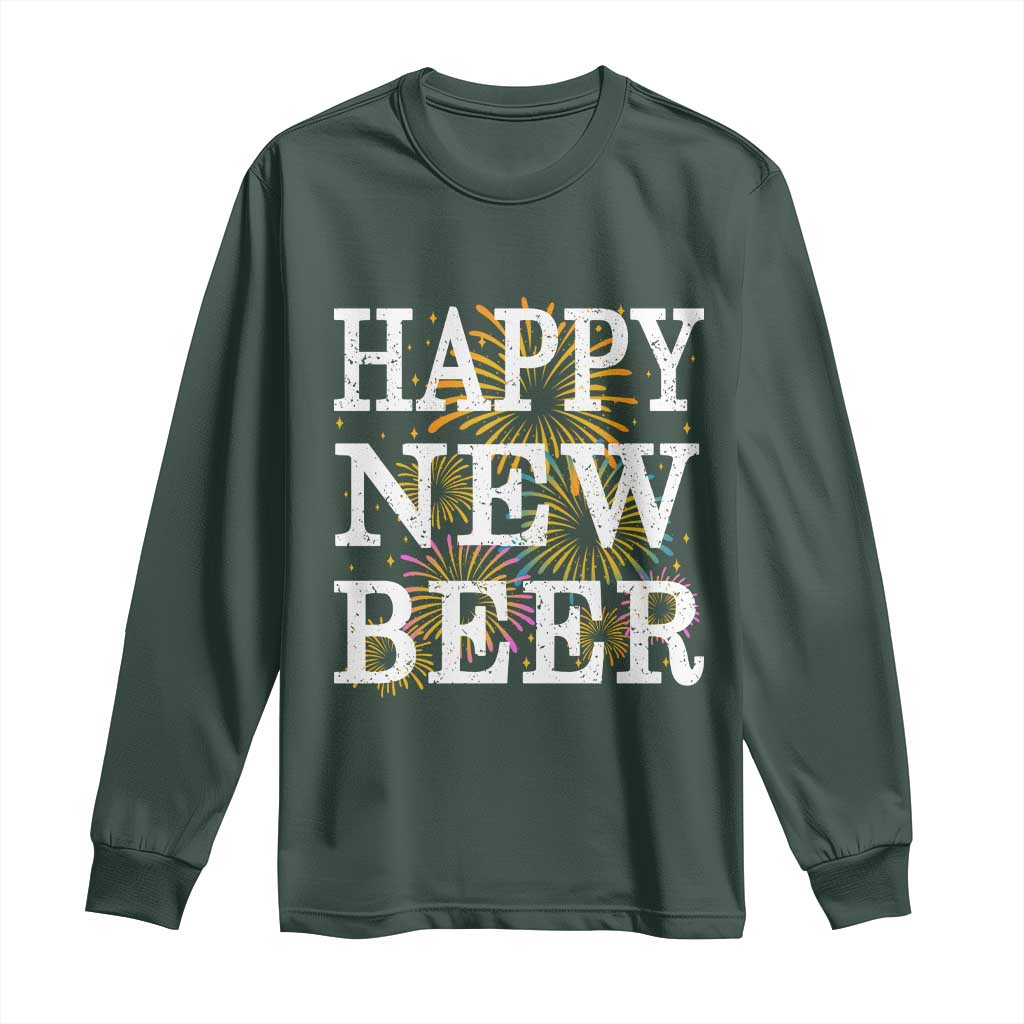 Funny Happy New Beer New Year Long Sleeve Shirt NYE Party Beer Lover Firework TS11 Dark Forest Green Print Your Wear