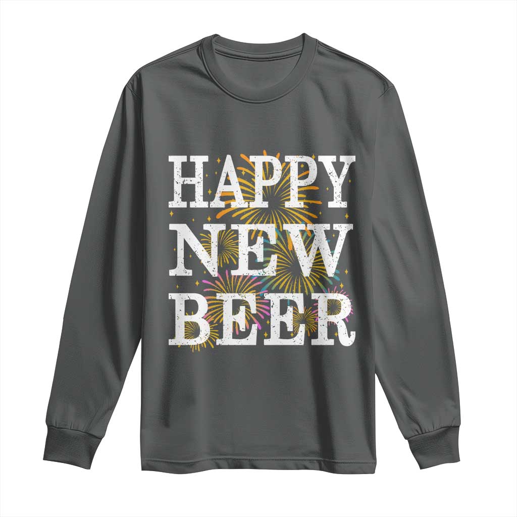 Funny Happy New Beer New Year Long Sleeve Shirt NYE Party Beer Lover Firework TS11 Dark Heather Print Your Wear