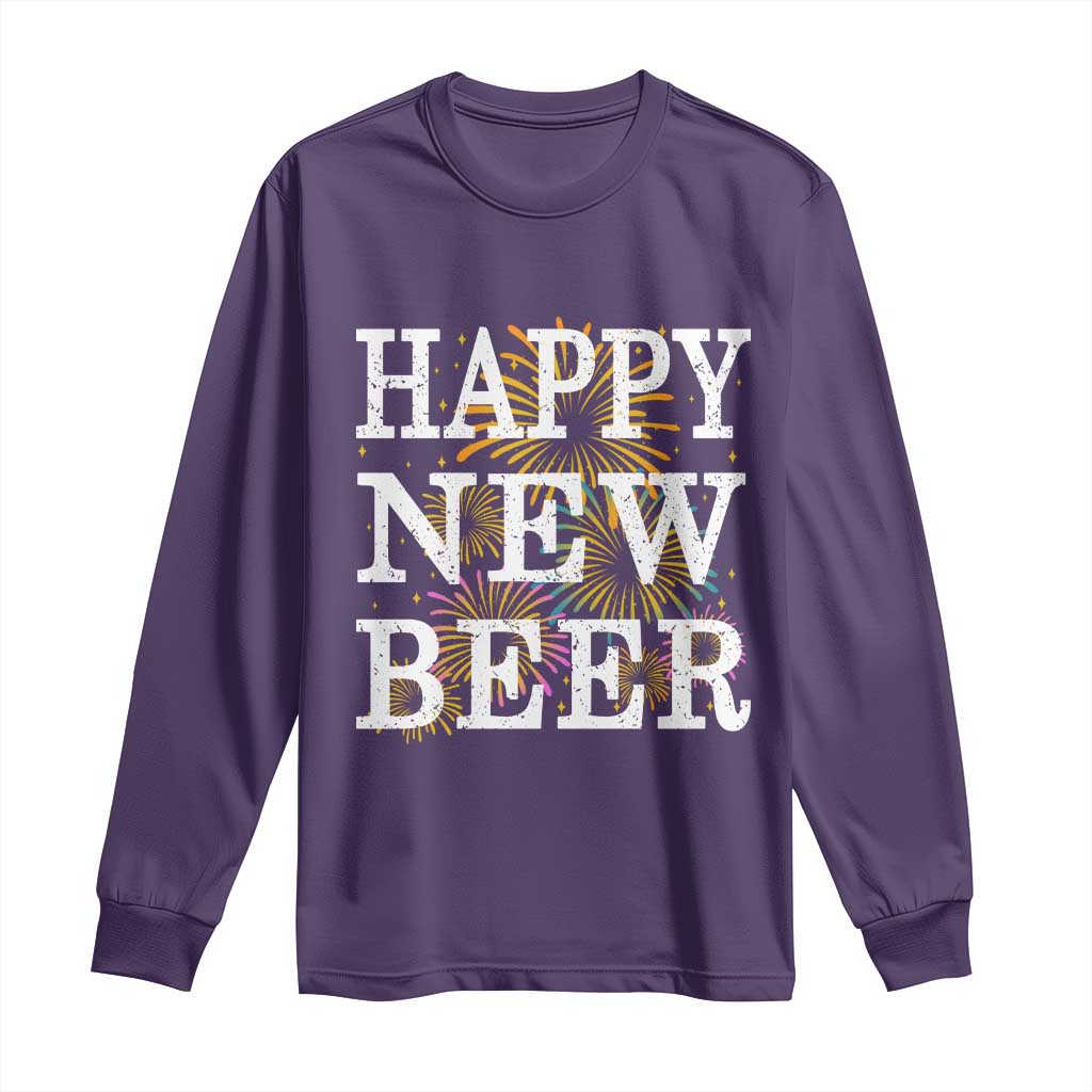 Funny Happy New Beer New Year Long Sleeve Shirt NYE Party Beer Lover Firework TS11 Purple Print Your Wear