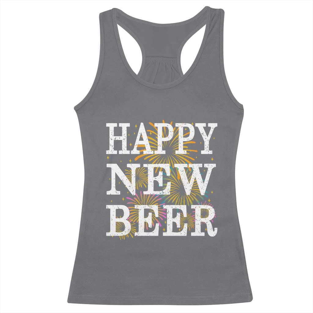 Funny Happy New Beer New Year Racerback Tank Top NYE Party Beer Lover Firework TS11 Charcoal Print Your Wear