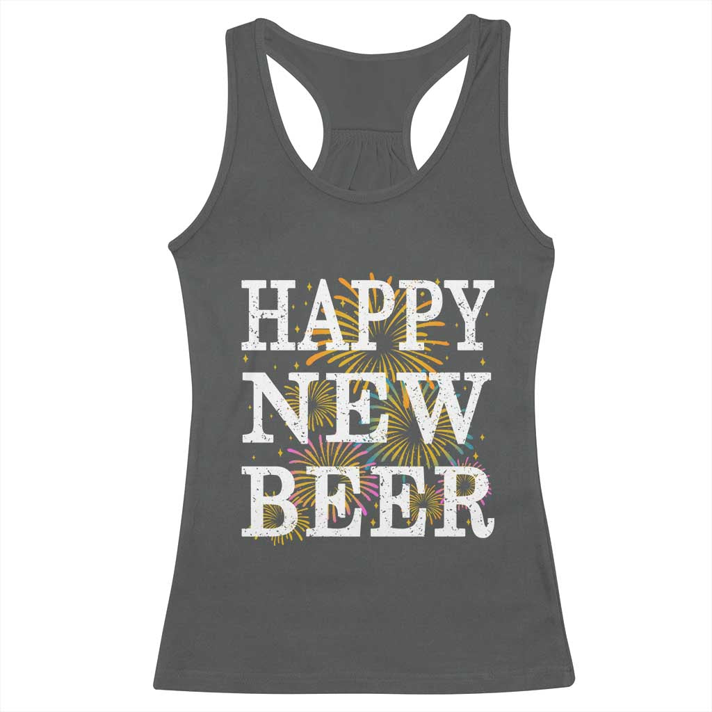 Funny Happy New Beer New Year Racerback Tank Top NYE Party Beer Lover Firework TS11 Dark Heather Print Your Wear