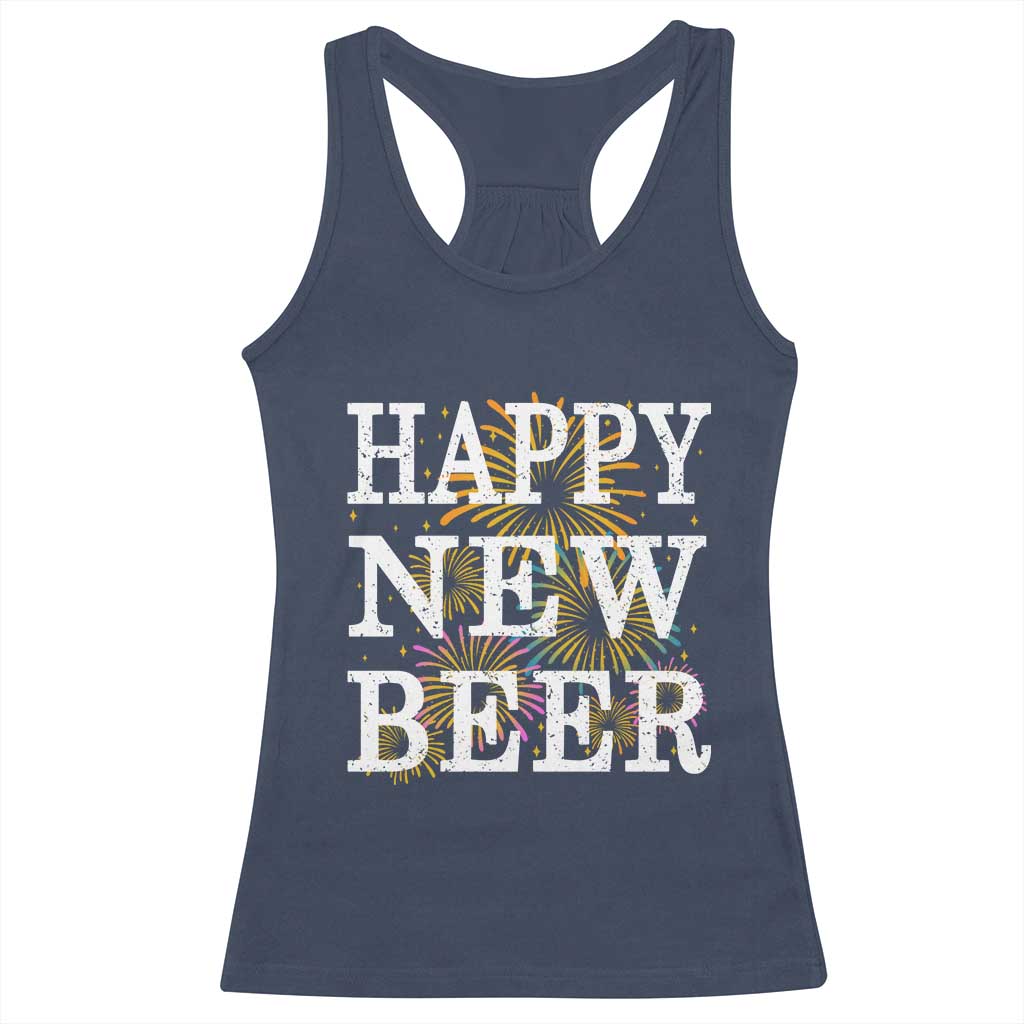 Funny Happy New Beer New Year Racerback Tank Top NYE Party Beer Lover Firework TS11 Navy Print Your Wear