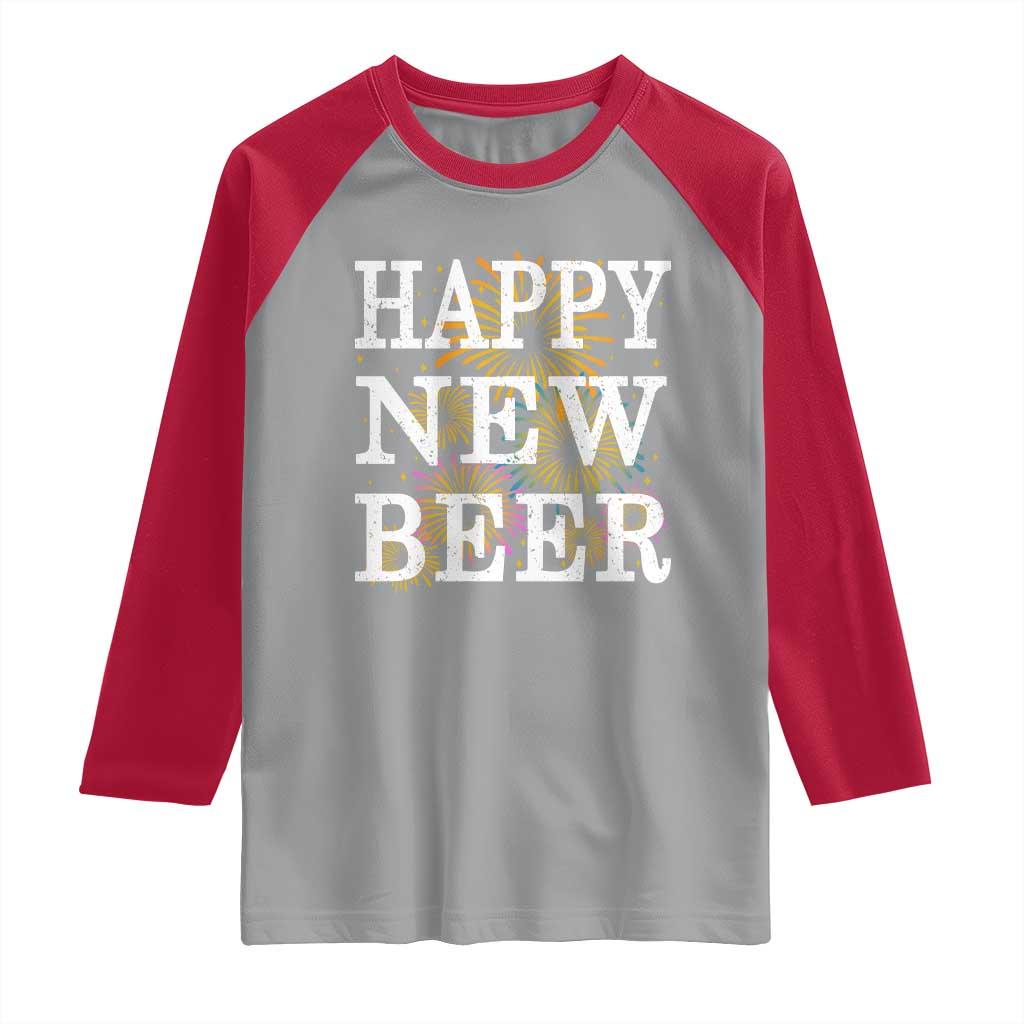 Funny Happy New Beer New Year Raglan Shirt NYE Party Beer Lover Firework TS11 Sport Gray Red Print Your Wear