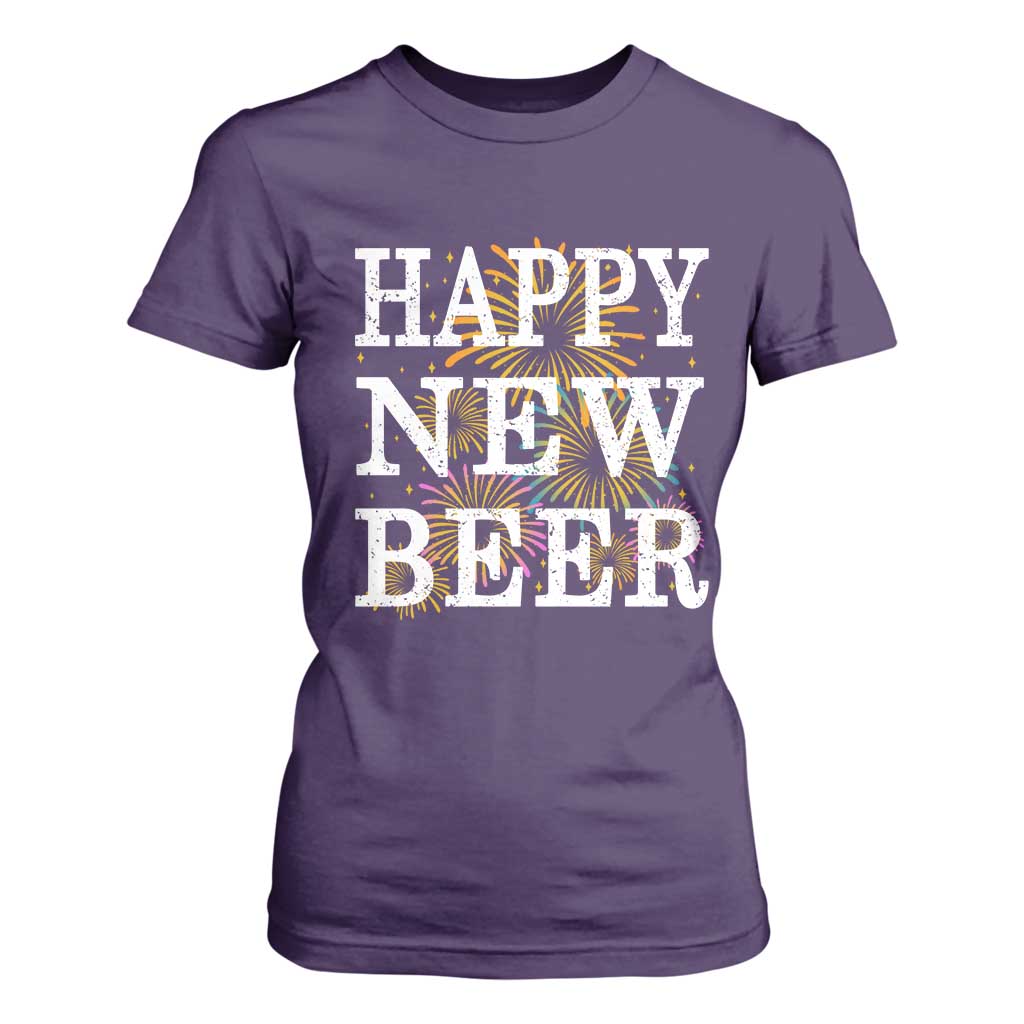 Funny Happy New Beer New Year T Shirt For Women NYE Party Beer Lover Firework TS11 Purple Print Your Wear