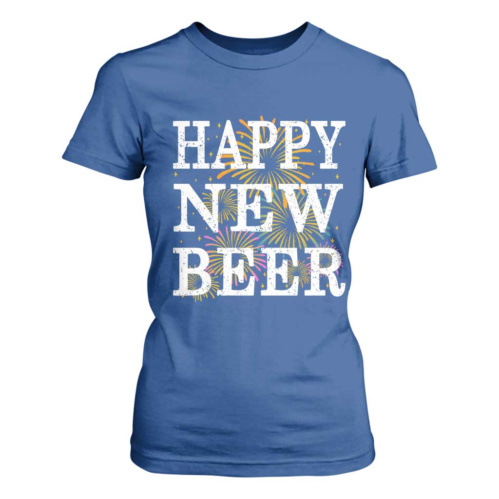 Funny Happy New Beer New Year T Shirt For Women NYE Party Beer Lover Firework TS11 Royal Blue Print Your Wear