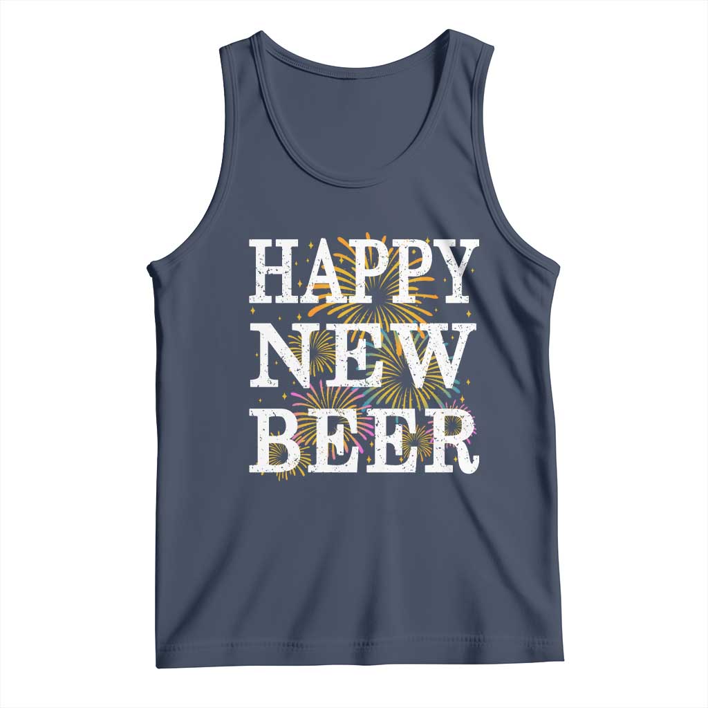 Funny Happy New Beer New Year Tank Top NYE Party Beer Lover Firework TS11 Navy Print Your Wear
