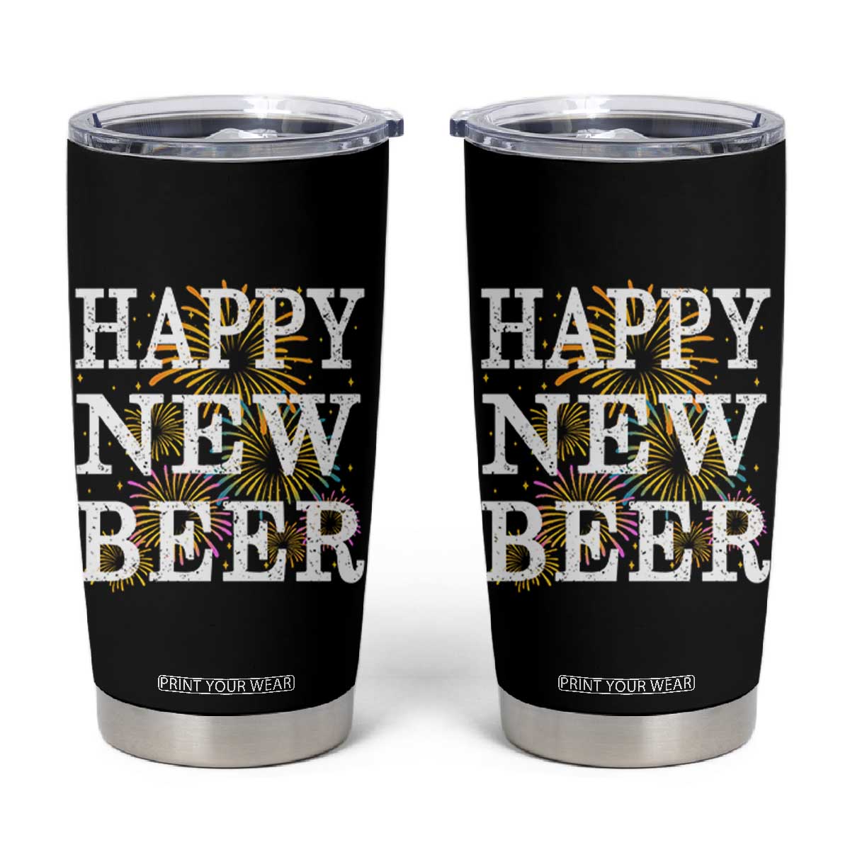 Funny Happy New Beer New Year Tumbler Cup NYE Party Beer Lover Firework TS11 Black Print Your Wear