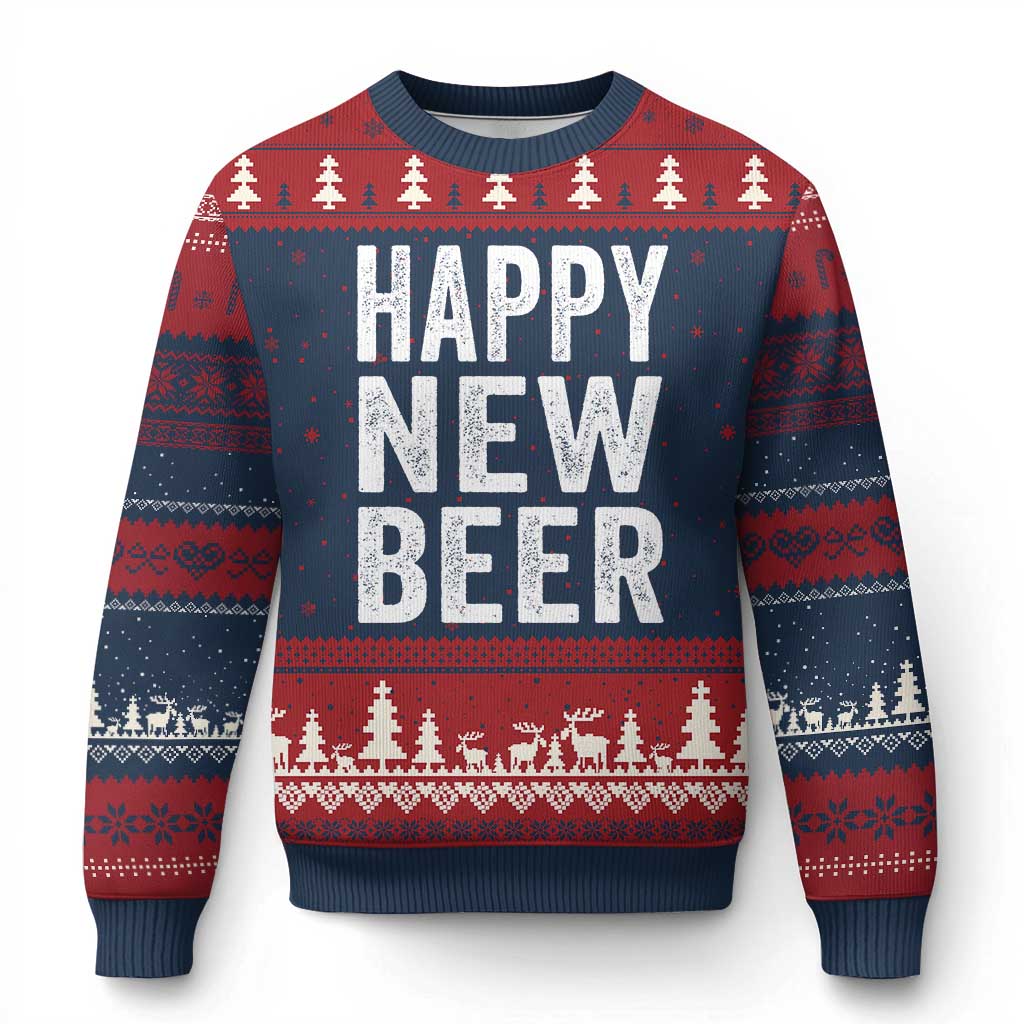 Funny Happy New Beers New Year Ugly Christmas Sweater NYE Party Beer Lover TS11 Navy Red Print Your Wear